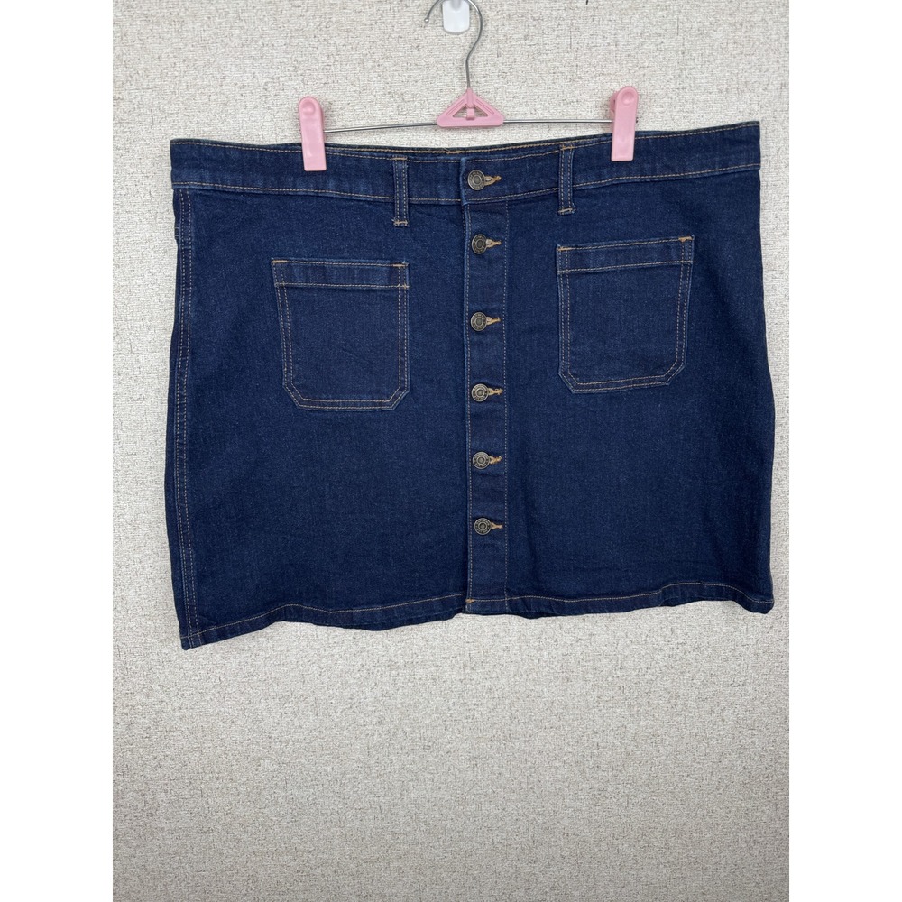 Gap Dark Wash Denim Button Front Mini Skirt Patch Pockets Size 18 Plus
